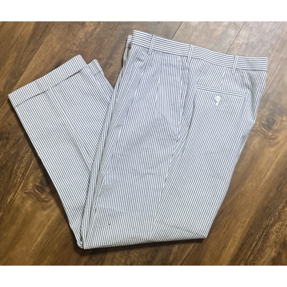 Coastal Old Money Preppy Striped Seersucker Pants Mens 38x30 Wedding Resort